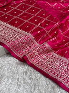 Rani Pink Shade Handwoven Kataan Mashru Silk Saree