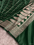 Forest Green Shade Handwoven Kataan Mashru Silk Saree