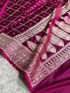 Cherry shade Handwoven Kataan Mashru Silk Saree