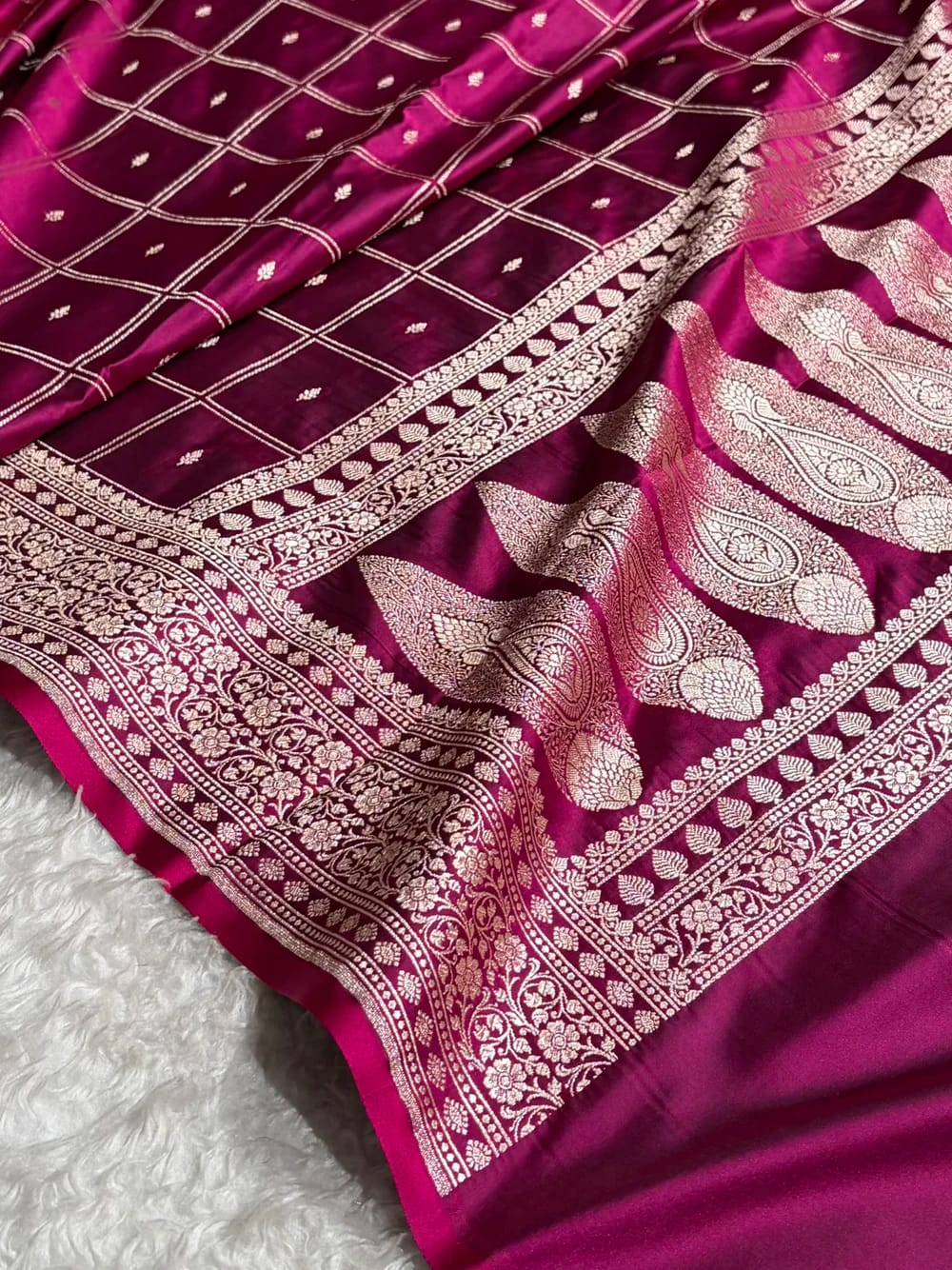 Cherry shade Handwoven Kataan Mashru Silk Saree