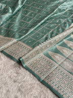 Pistachio Green Shade Handwoven Kataan Mashru Silk Saree