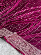 Cherry shade Handwoven Kataan Mashru Silk Saree