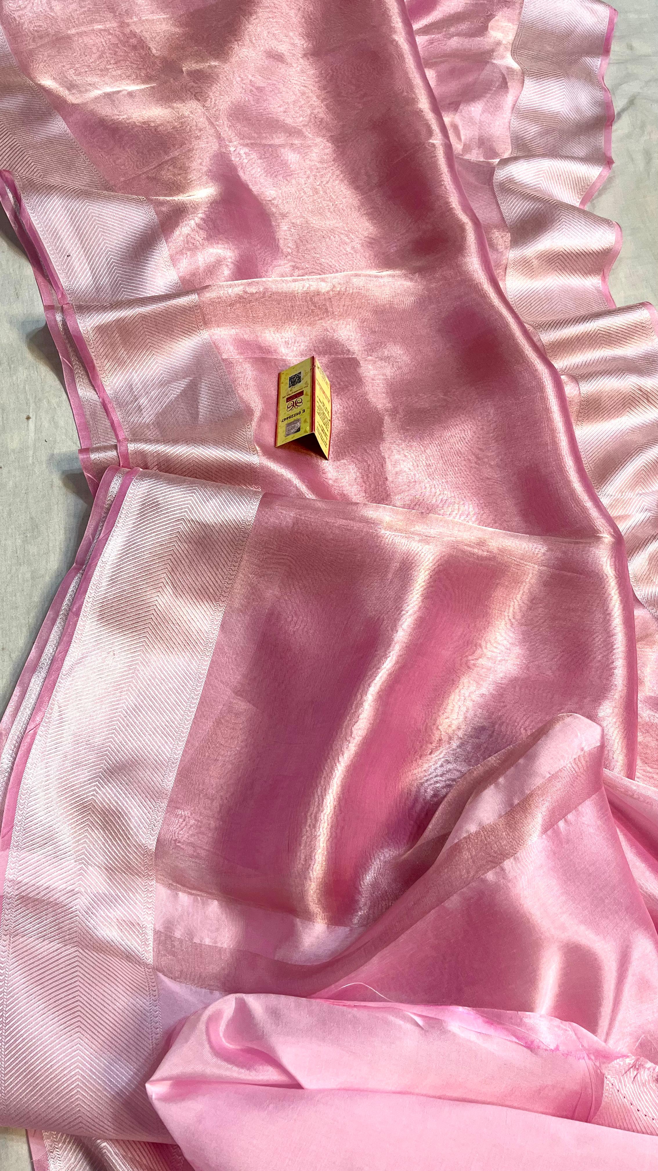 Baby Pink Shade Handwoven Reshmi Tissue Silk