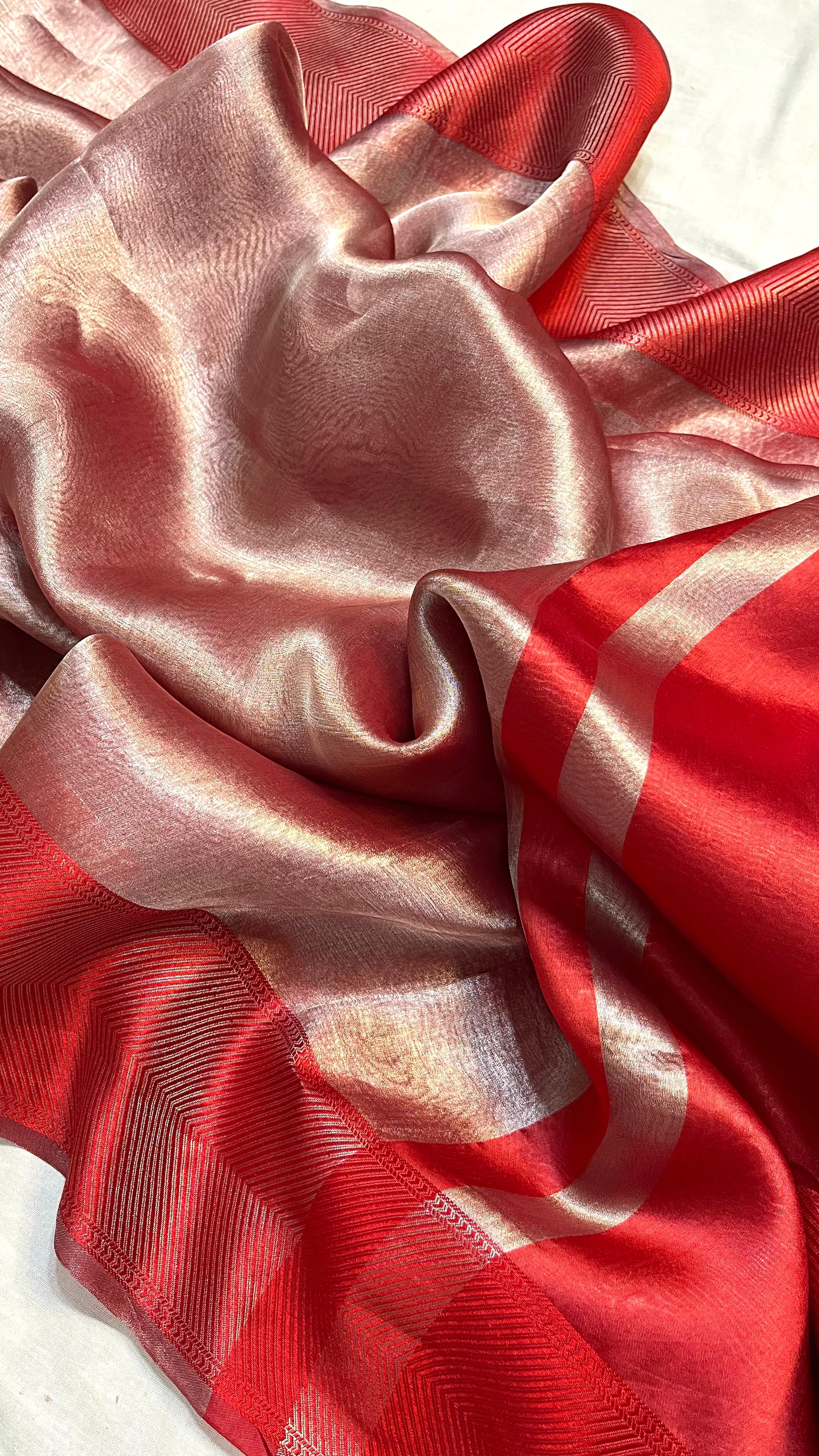 Bridal Red Shade Handwoven Reshmi Tissue Silk