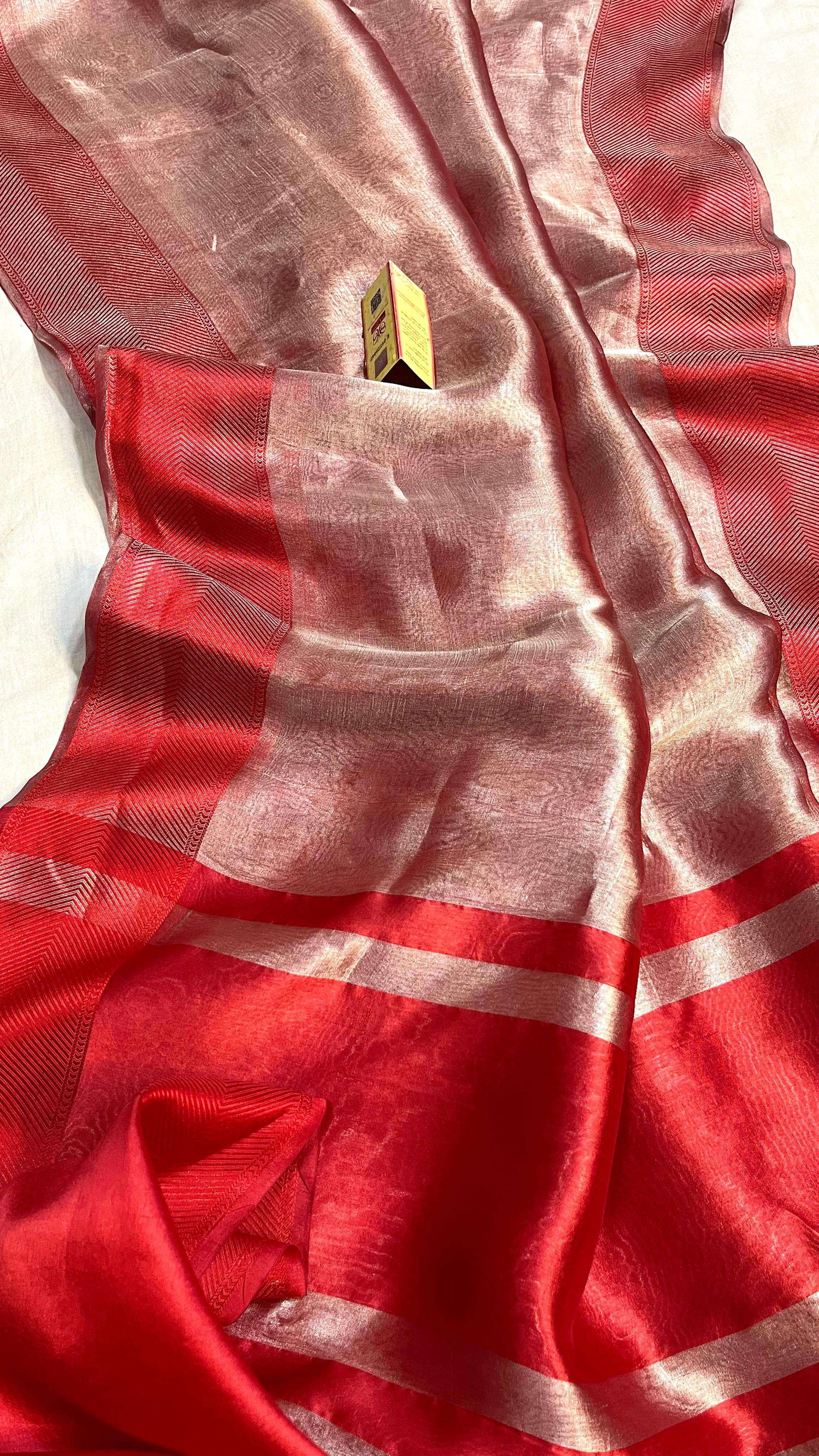 Bridal Red Shade Handwoven Reshmi Tissue Silk