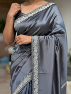 Grey Shade Handwoven Kataan Mashru Silk Saree