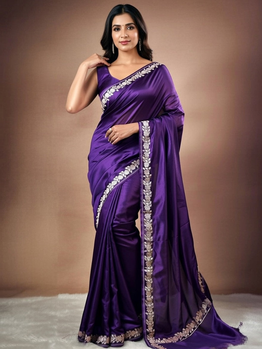 Purple Shade Handwoven Kataan Mashru Silk Saree