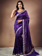 Purple Shade Handwoven Kataan Mashru Silk Saree