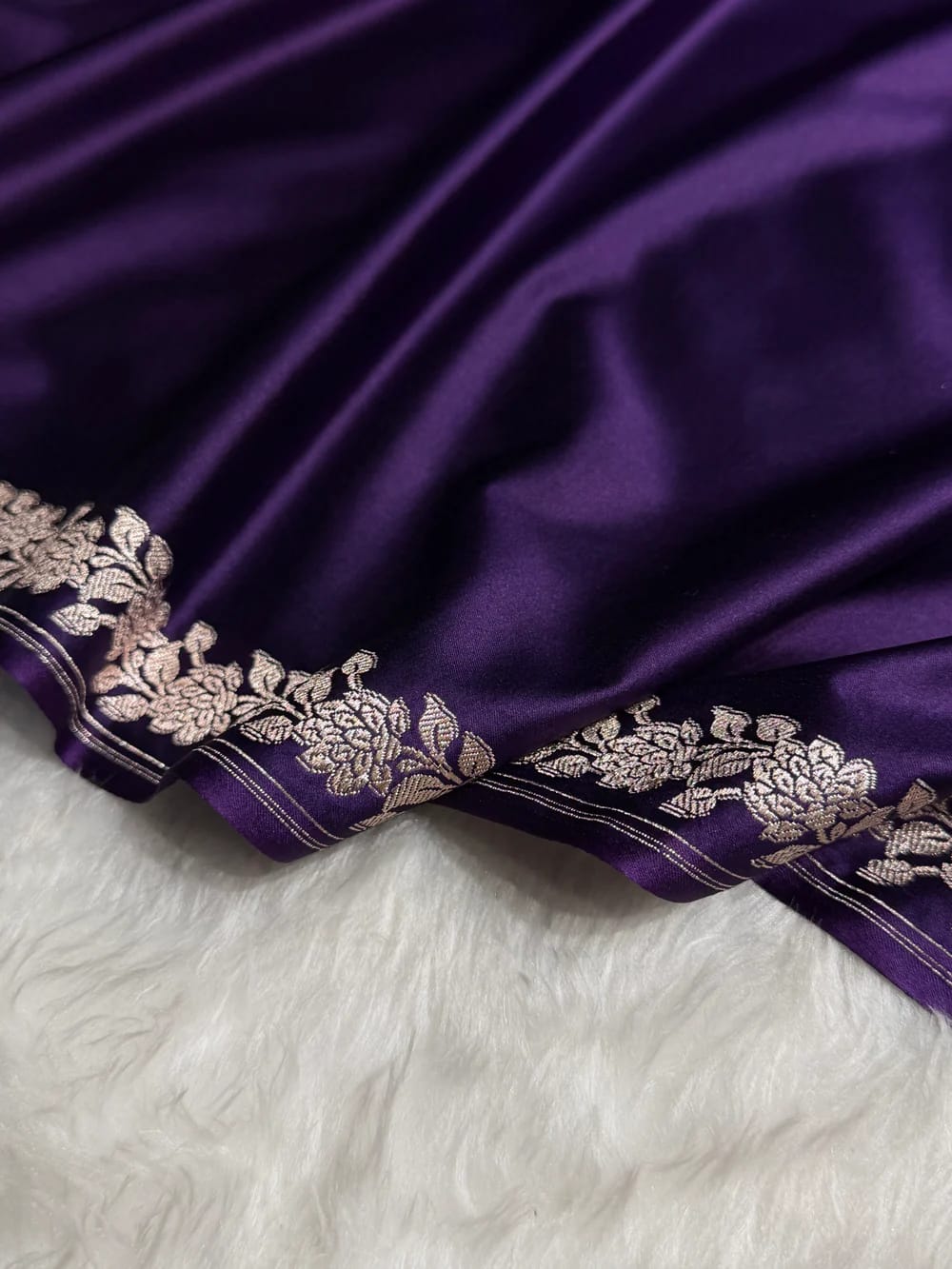 Purple Shade Handwoven Kataan Mashru Silk Saree