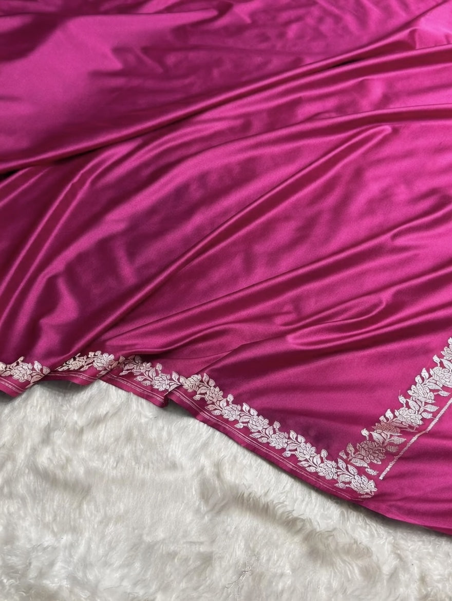 Mauve Pink Shade Handwoven Kataan Mashru Silk Saree