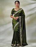 Mehendi Green Shade Handwoven Kataan Mashru Silk Saree