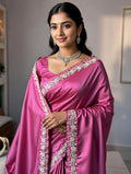 Mauve Pink Shade Handwoven Kataan Mashru Silk Saree