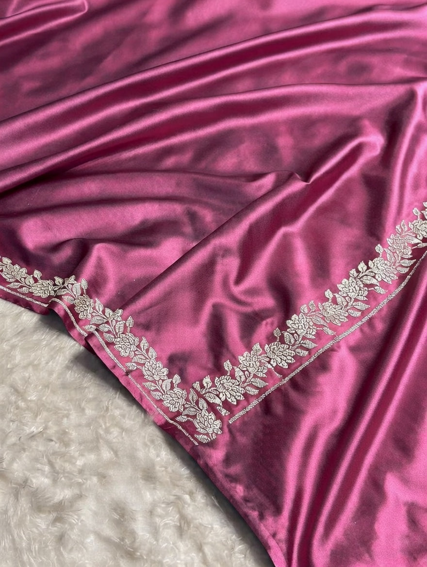 Mauve Pink Shade Handwoven Kataan Mashru Silk Saree