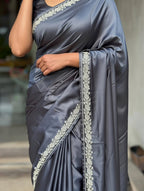 Grey Shade Handwoven Kataan Mashru Silk Saree