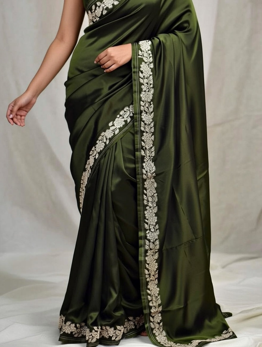 Mehendi Green Shade Handwoven Kataan Mashru Silk Saree