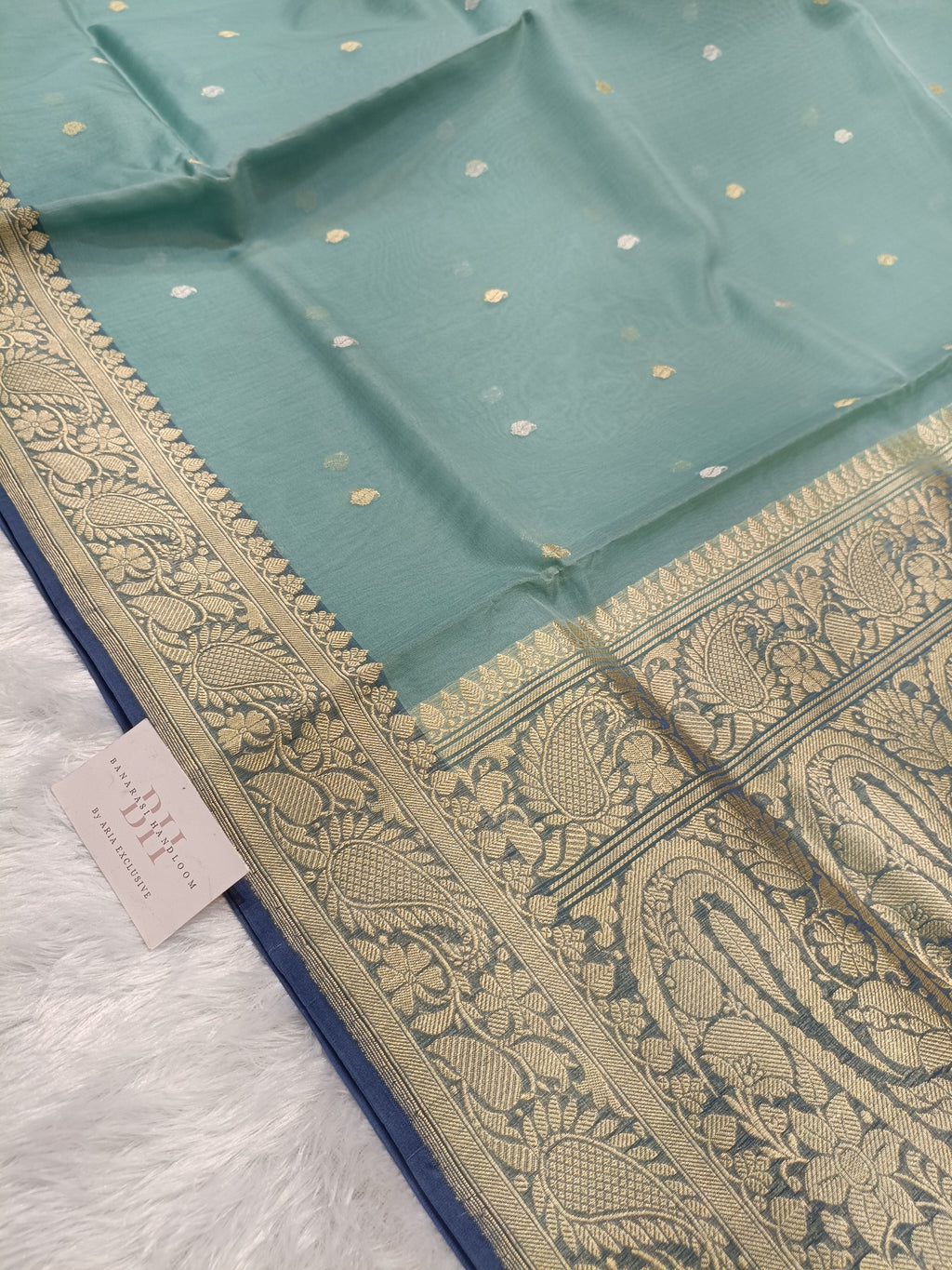 Pure Kora Organza Silk Banarasi Saree with Contrast Floral Border