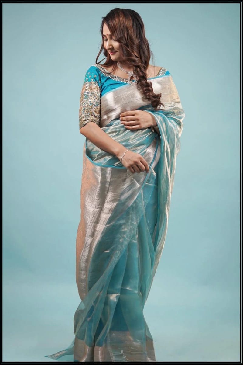 Firozi Blue Shade Reshmi Tissue Silk Banarasi