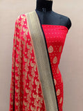 Cherry Red Shade Handwoven Khaddi Chiffon Georgette Suit Set