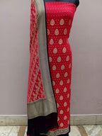 Cherry Red Shade Handwoven Khaddi Chiffon Georgette Suit Set