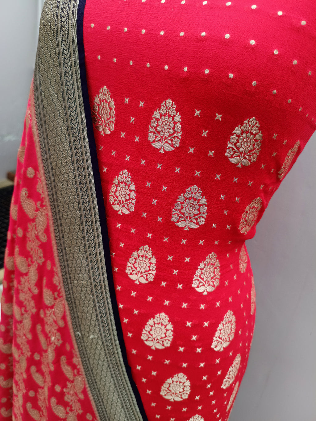 Cherry Red Shade Handwoven Khaddi Chiffon Georgette Suit Set