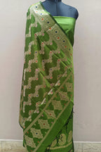 Mehendi Green Shade Pure Banarasi Silk Suit Set