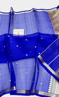 Royal Blue Shade Handwoven Pure Reshmi Kora Organza Silk