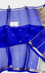 Royal Blue Shade Handwoven Pure Reshmi Kora Organza Silk