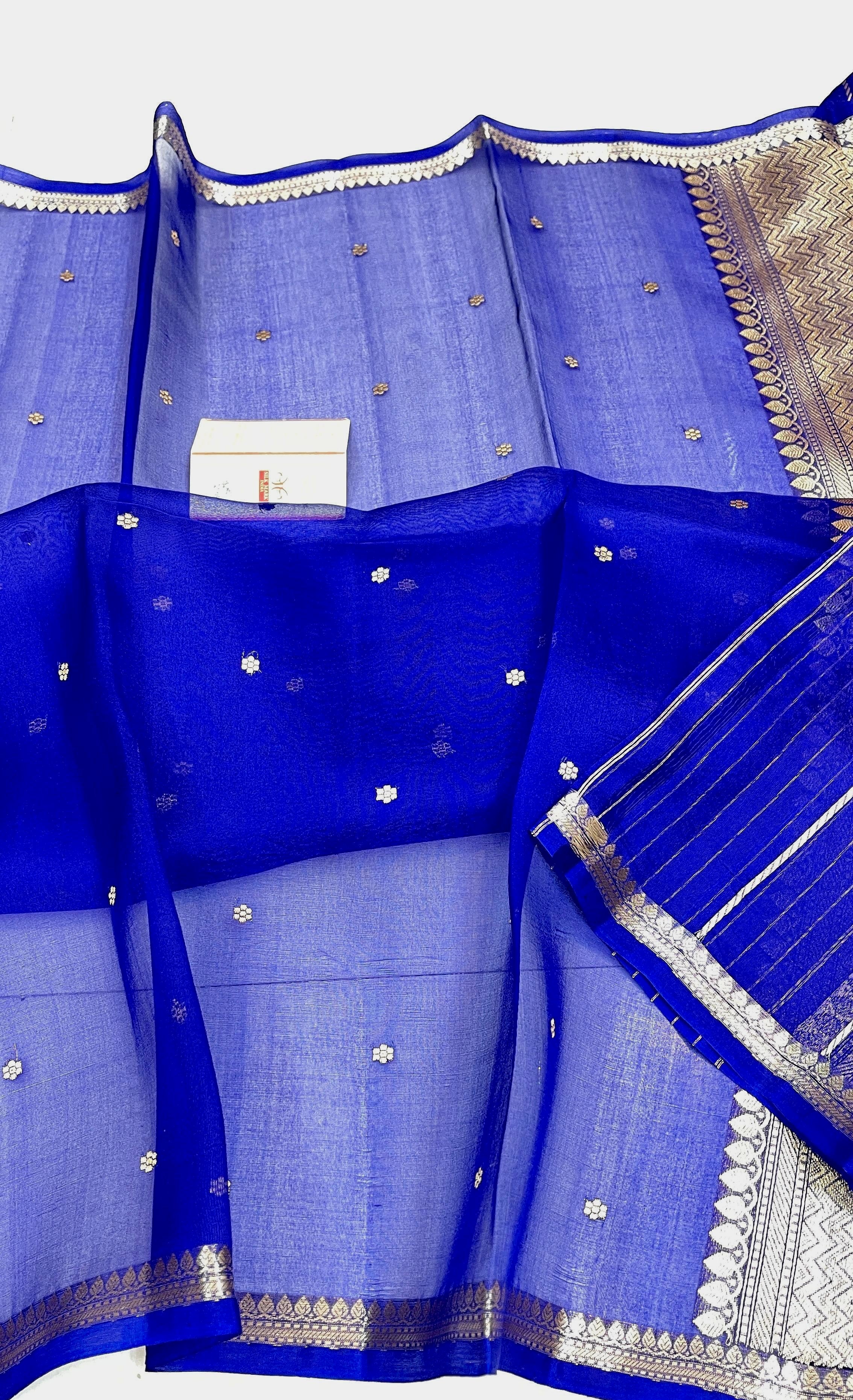 Royal Blue Shade Handwoven Pure Reshmi Kora Organza Silk