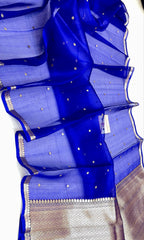 Royal Blue Shade Handwoven Pure Reshmi Kora Organza Silk