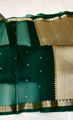 Forest Green Shade Handwoven Reshmi Kora Organza Silk
