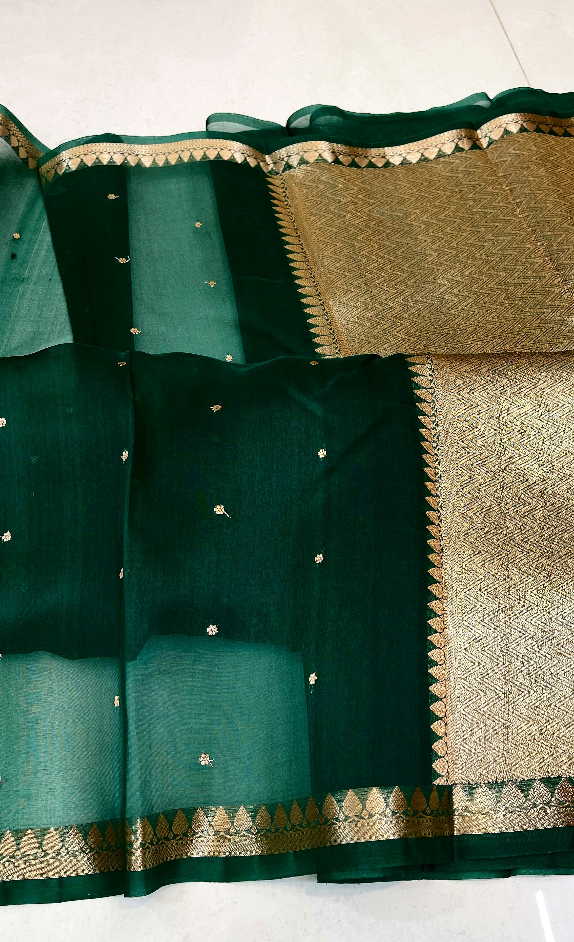 Forest Green Shade Handwoven Reshmi Kora Organza Silk