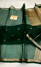 Forest Green Shade Handwoven Reshmi Kora Organza Silk