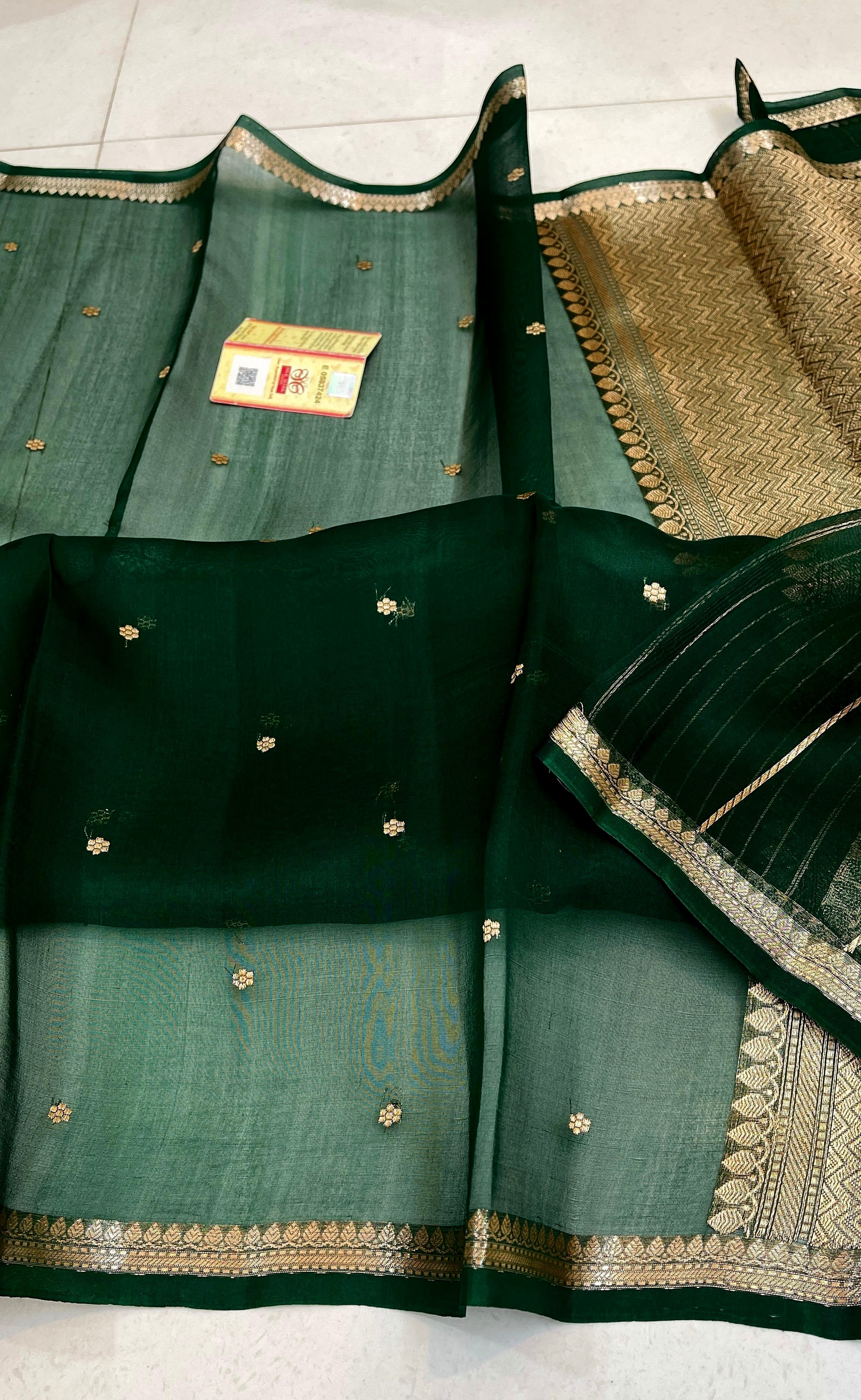 Forest Green Shade Handwoven Reshmi Kora Organza Silk