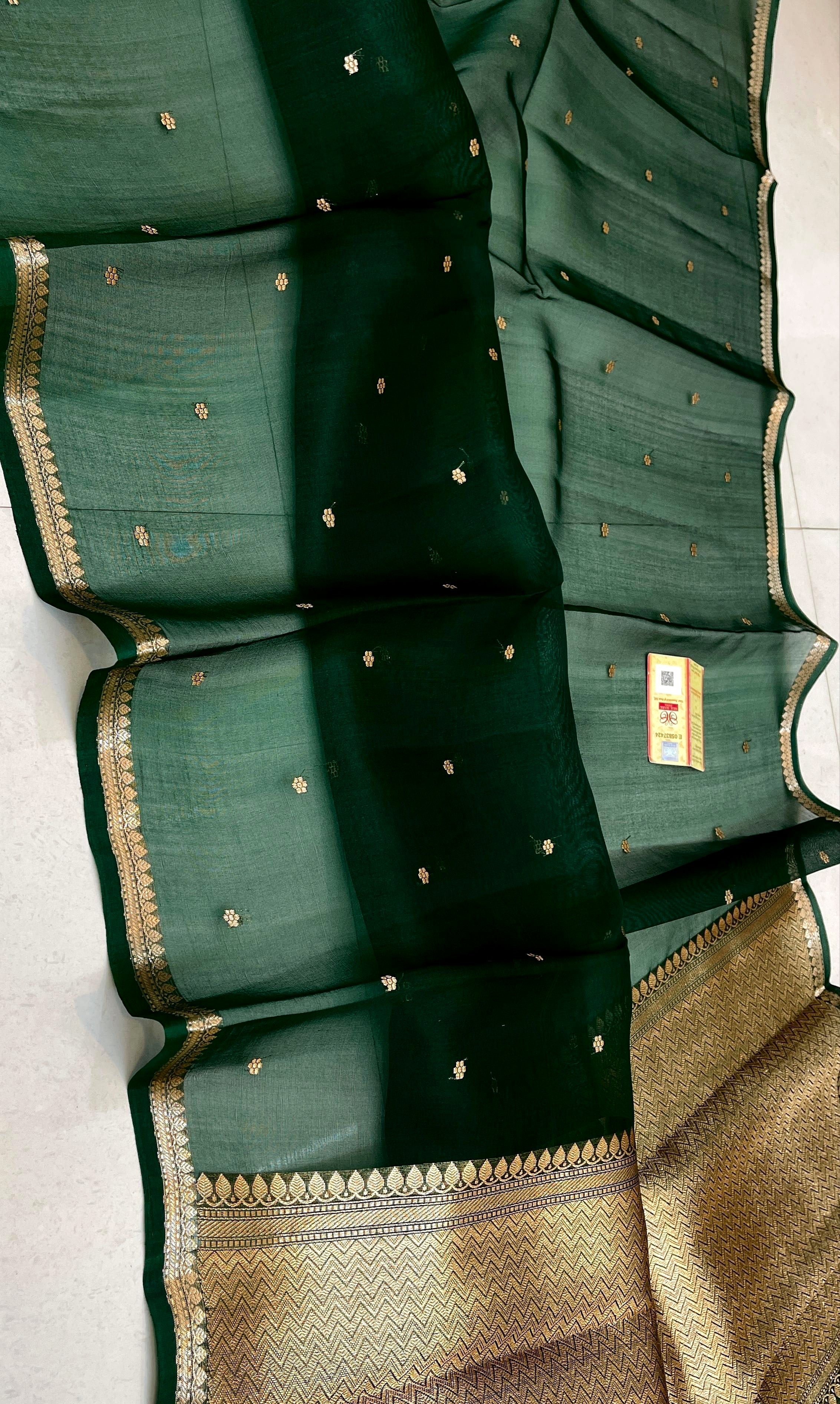 Forest Green Shade Handwoven Reshmi Kora Organza Silk