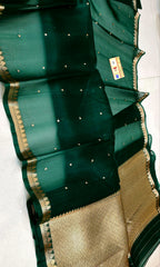 Forest Green Shade Handwoven Reshmi Kora Organza Silk