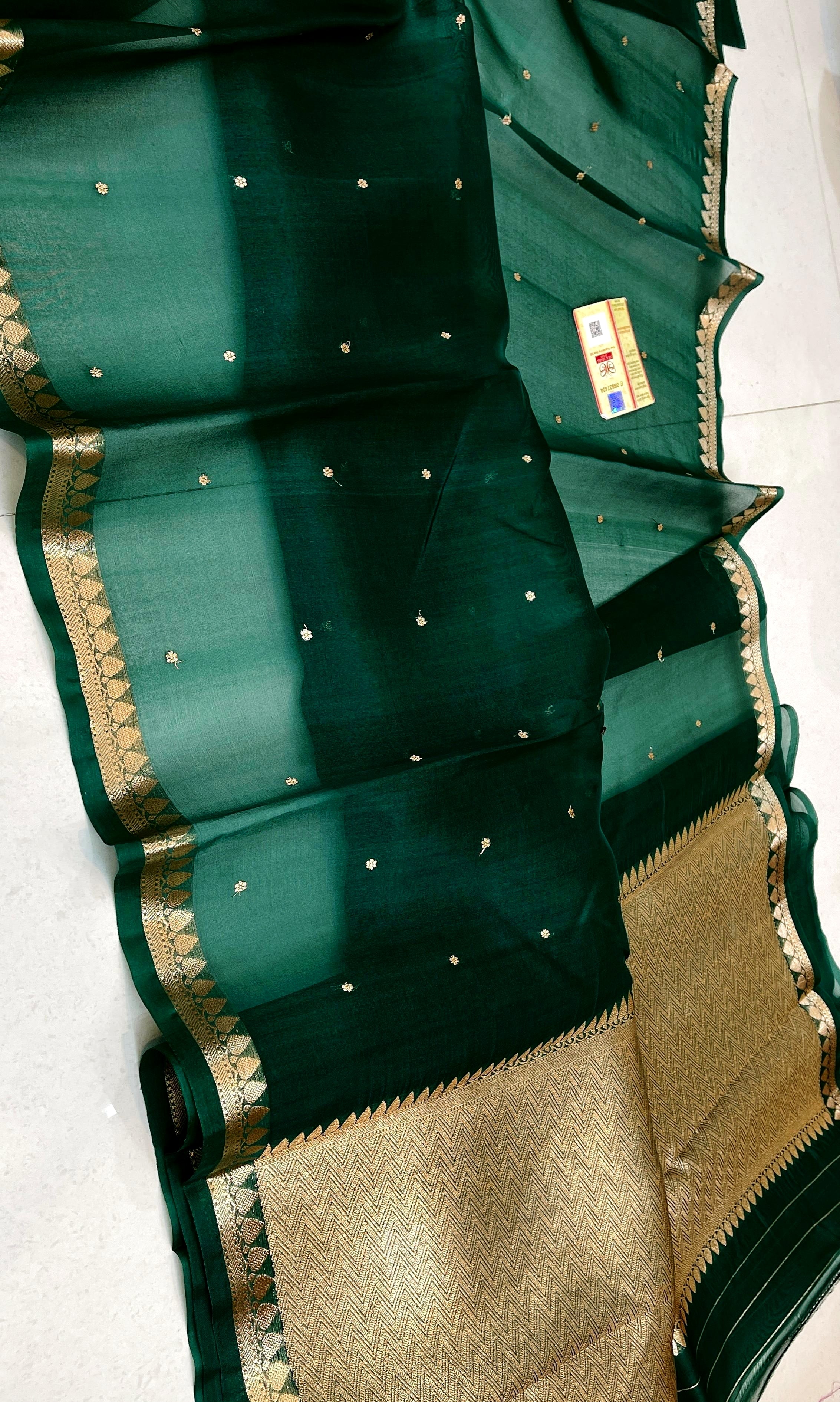 Forest Green Shade Handwoven Reshmi Kora Organza Silk