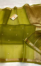 Mehendi Green Shade Handwoven Pure Reshmi Kora Organza Silk