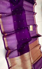 Deep Purple Shade Handwoven Pure Reshmi Kora Organza Silk