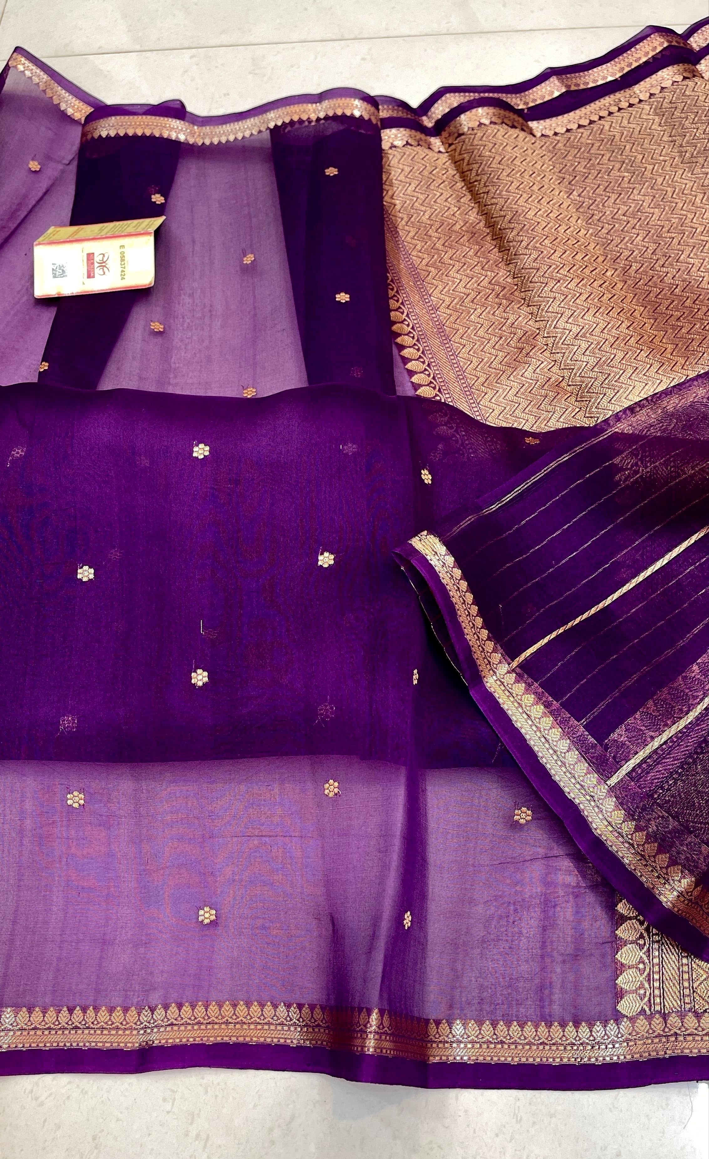Deep Purple Shade Handwoven Pure Reshmi Kora Organza Silk