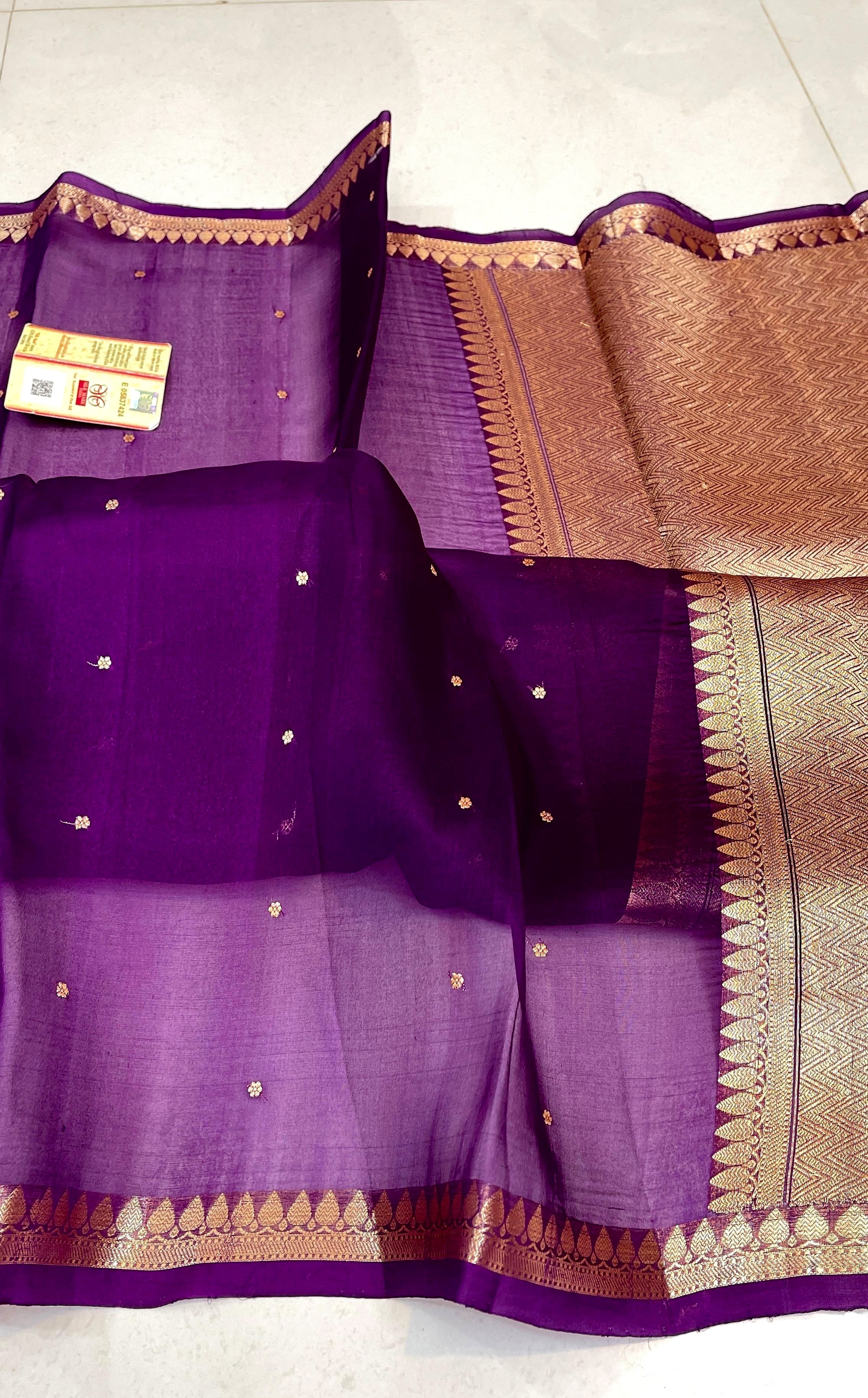 Deep Purple Shade Handwoven Pure Reshmi Kora Organza Silk