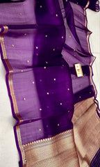 Deep Purple Shade Handwoven Pure Reshmi Kora Organza Silk