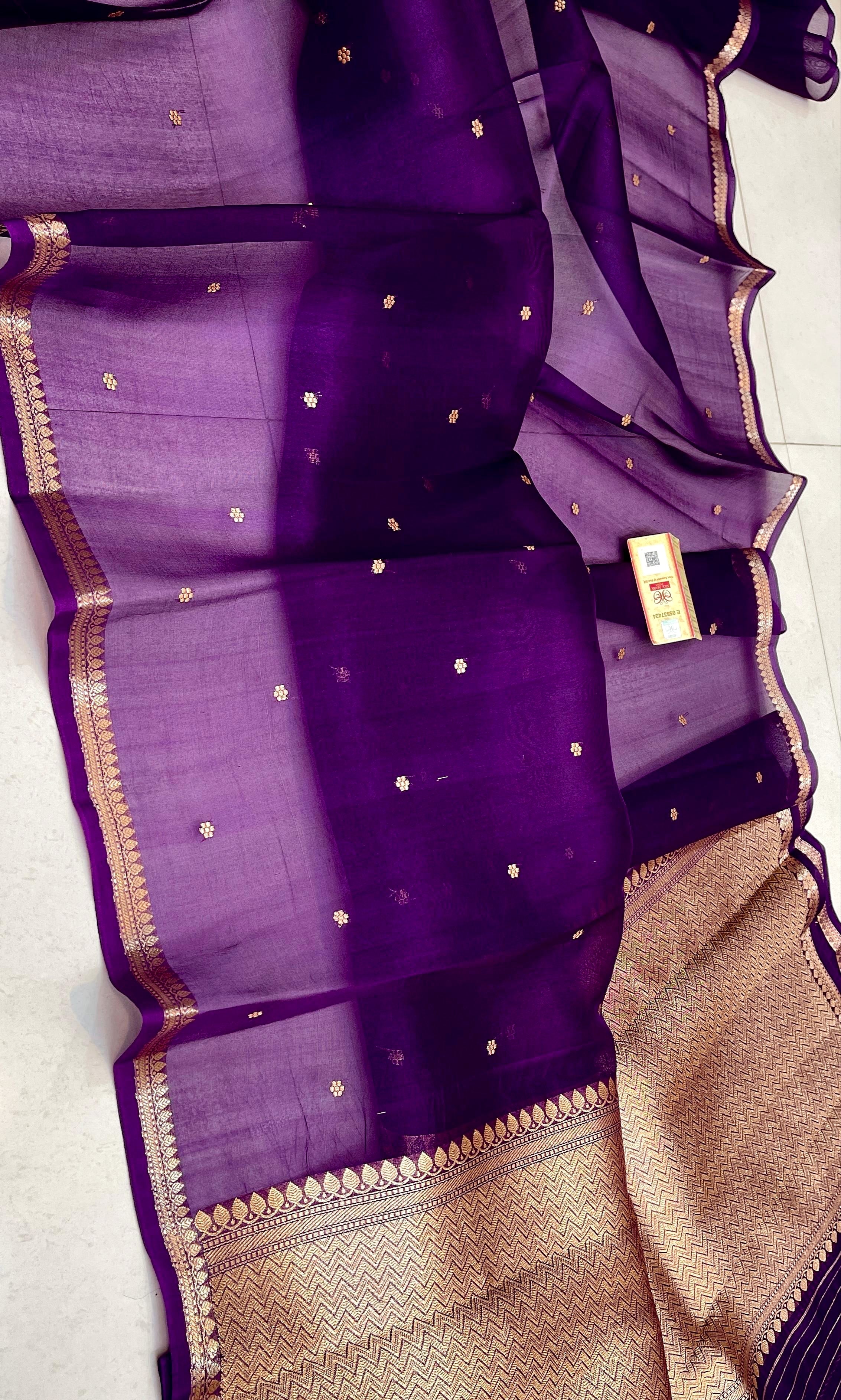 Deep Purple Shade Handwoven Pure Reshmi Kora Organza Silk
