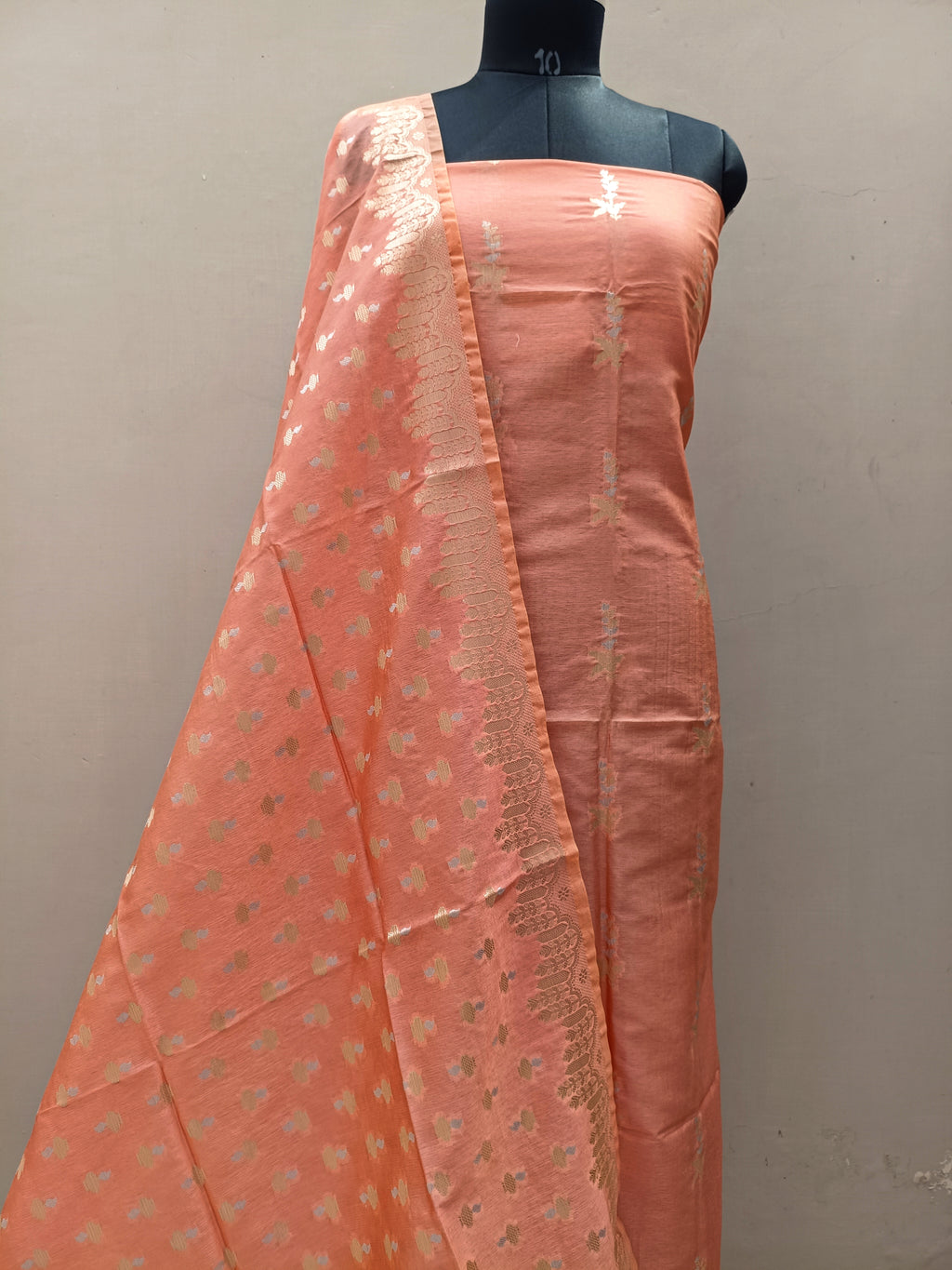 Peach Shade Pure Mango Silk Suit Set