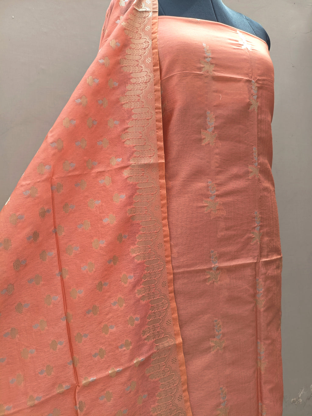 Peach Shade Pure Mango Silk Suit Set