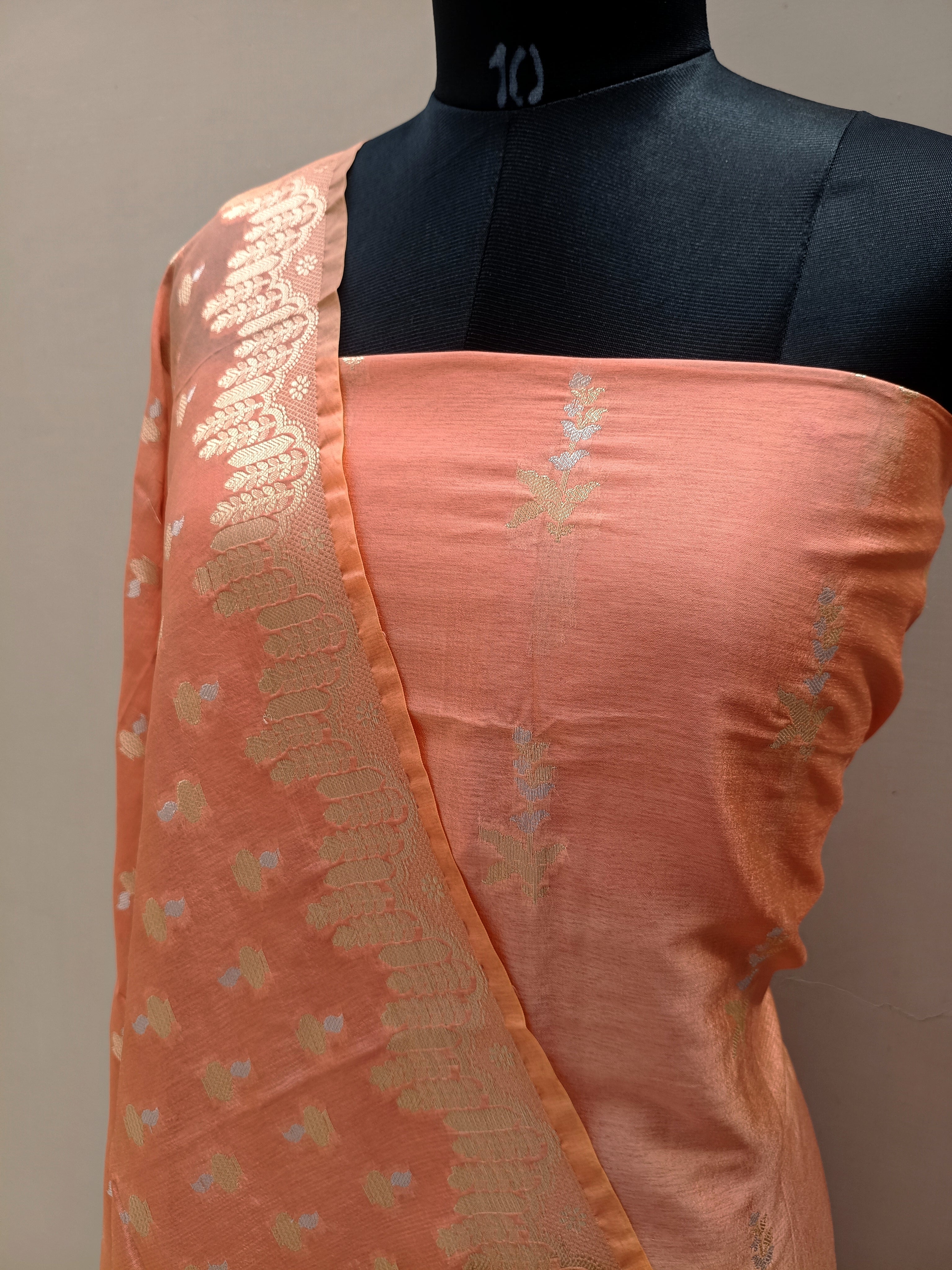 Peach Shade Pure Mango Silk Suit Set