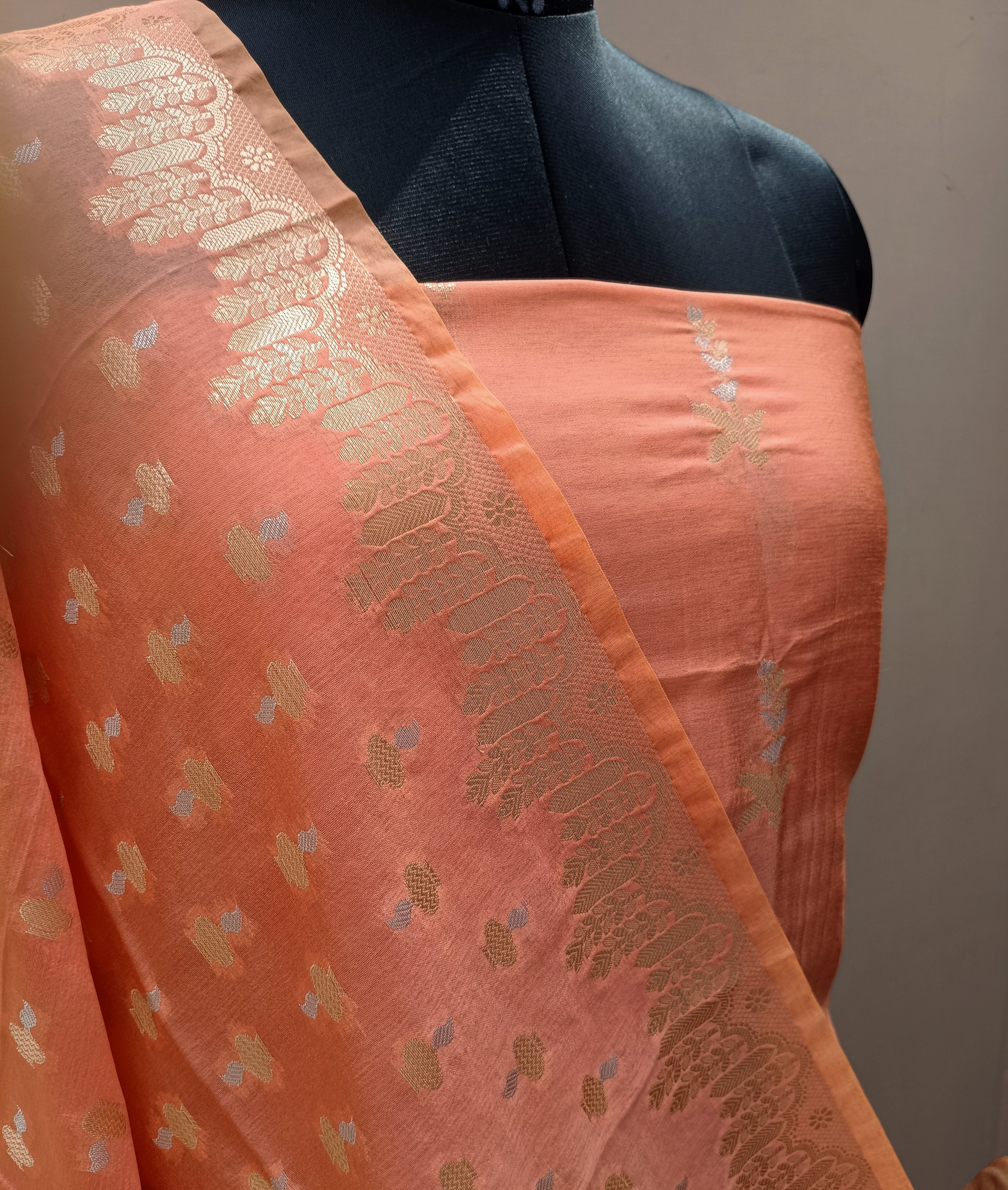 Peach Shade Pure Mango Silk Suit Set