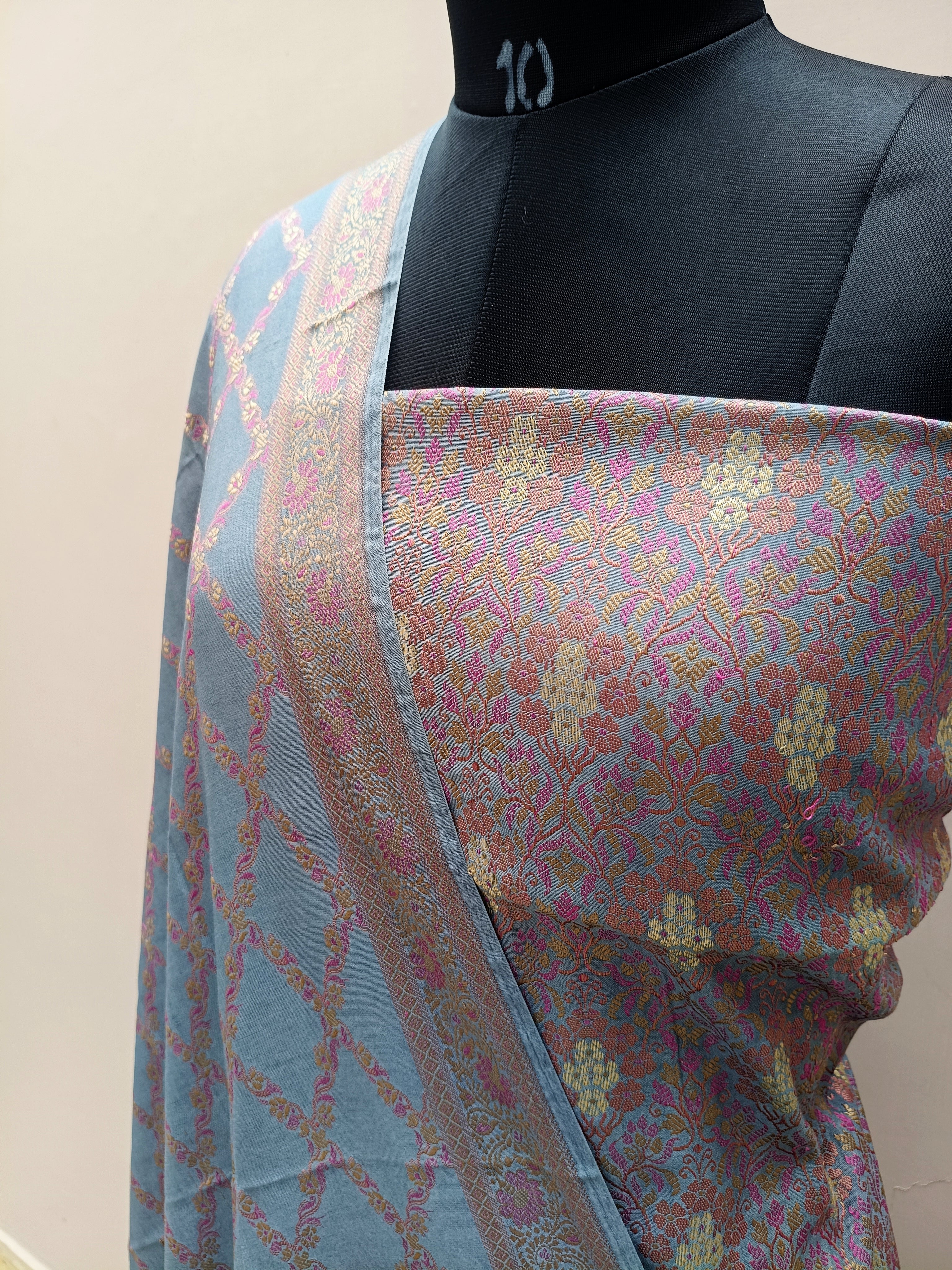 Ash Grey Shade Pure Khimkhaab Jamdani Suit Set