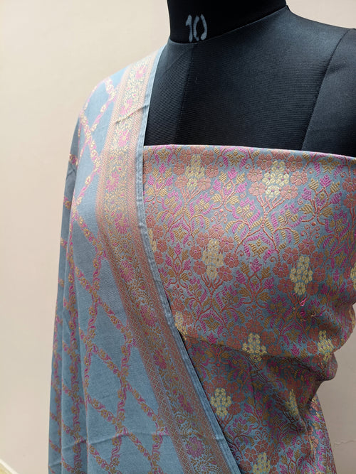 Ash Grey Shade Pure Khimkhaab Jamdani Suit Set