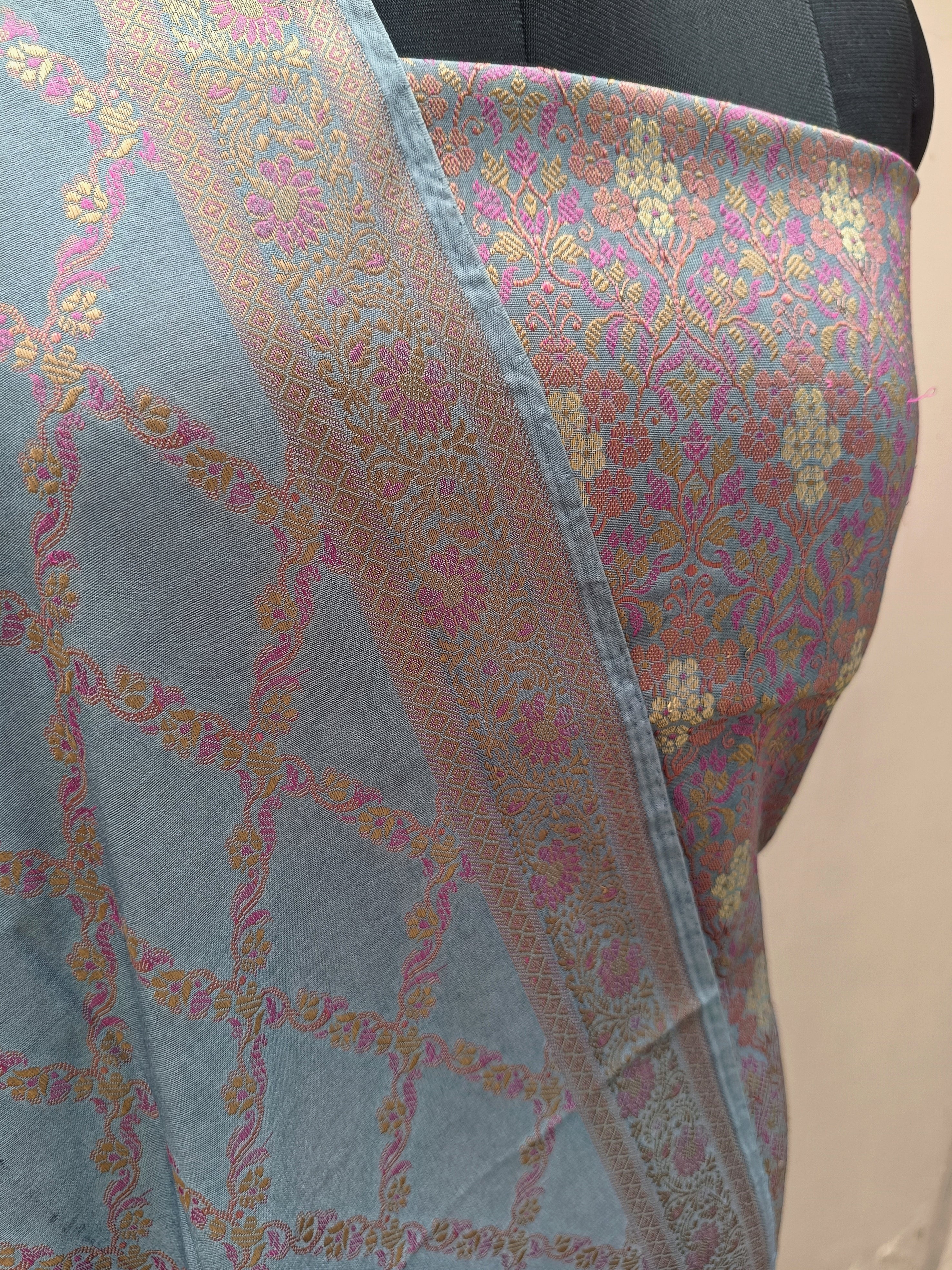 Ash Grey Shade Pure Khimkhaab Jamdani Suit Set