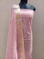 Baby Pink Shade Chikankari Work Mul Silk Suit Set